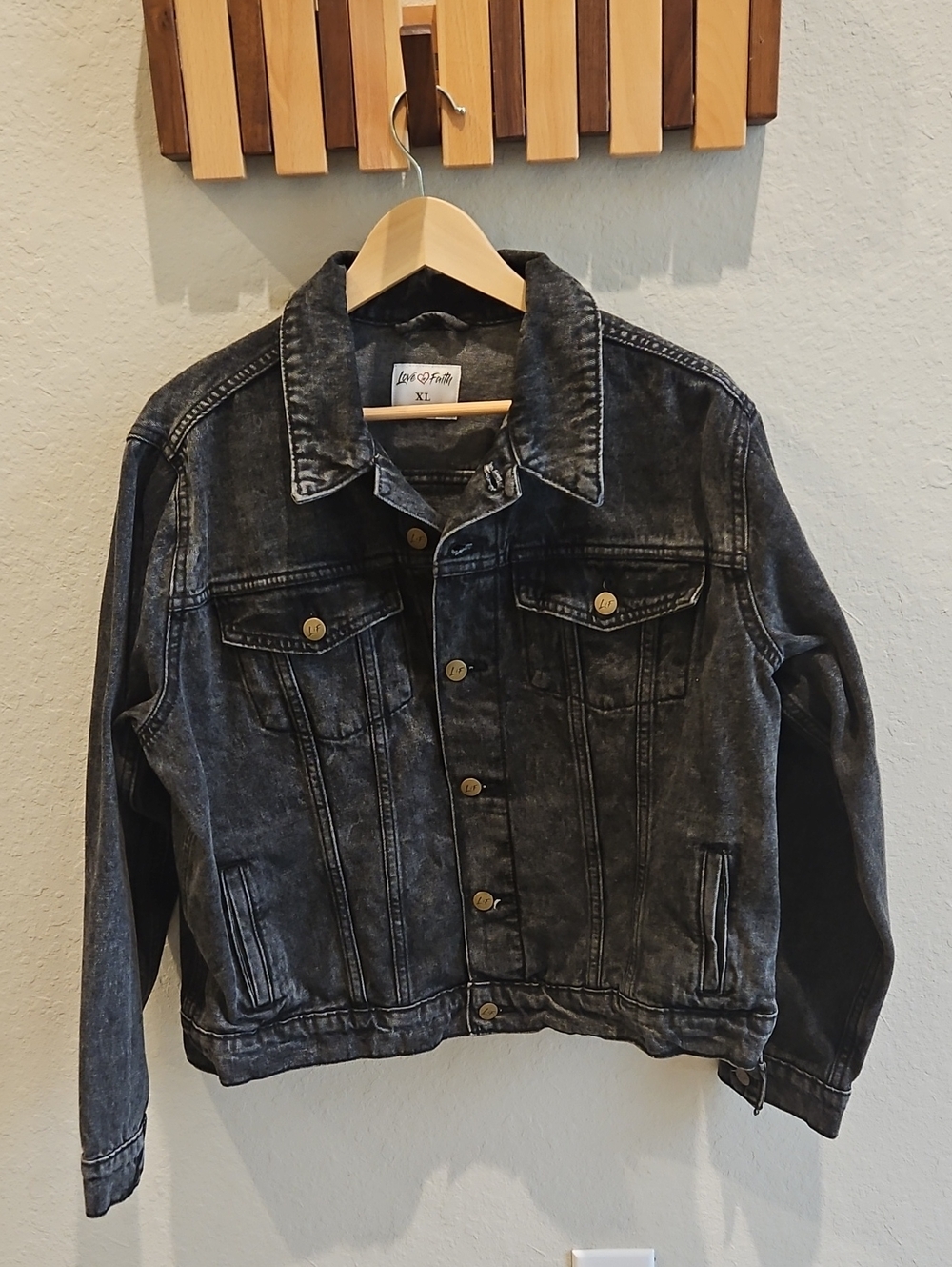Love In Faith XL Washed Black Denim Jean Jacket